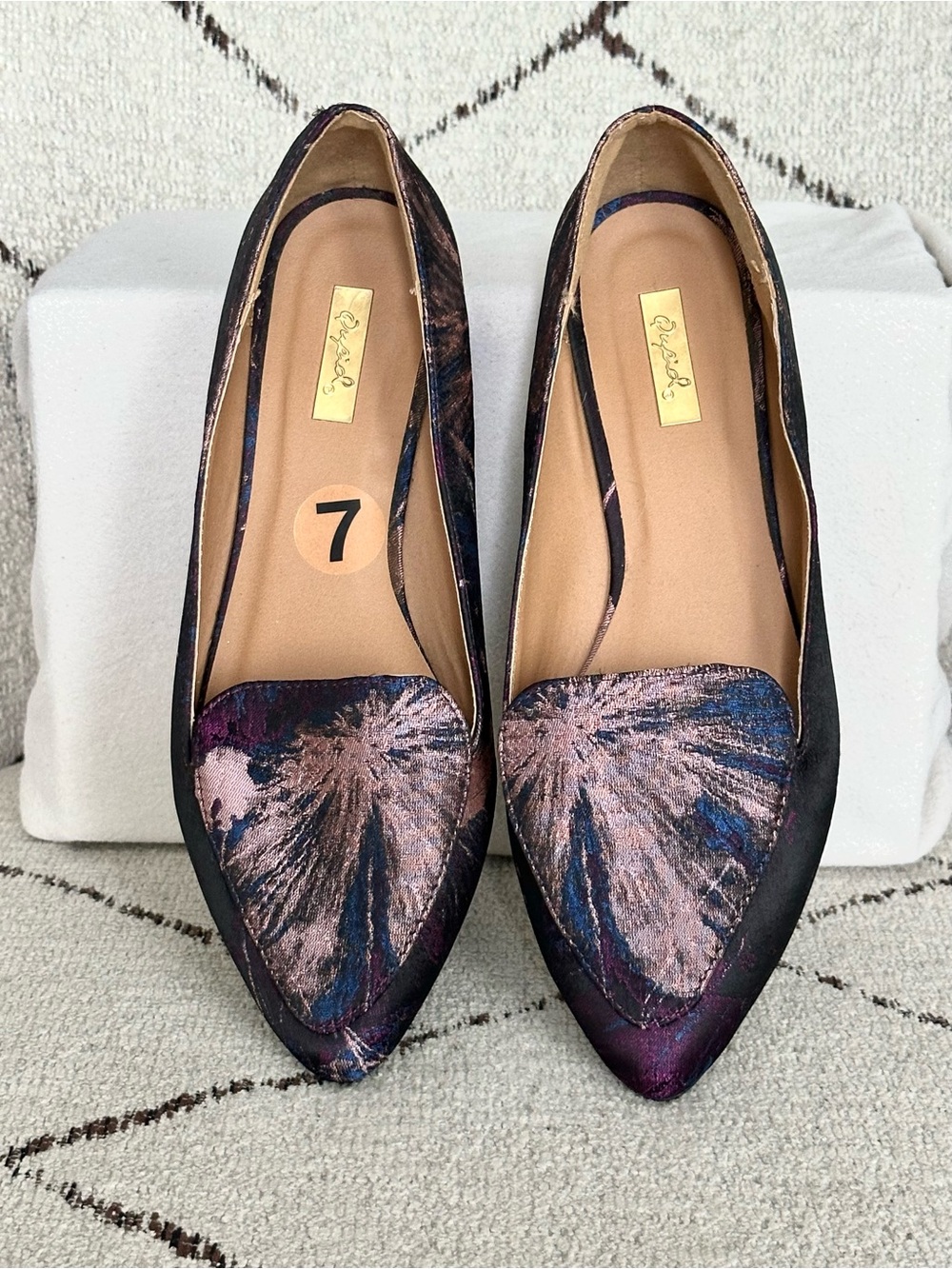 Qupid Tapestry Floral Flats Size 7 Metalic Brocade Pointed Toe Loafers